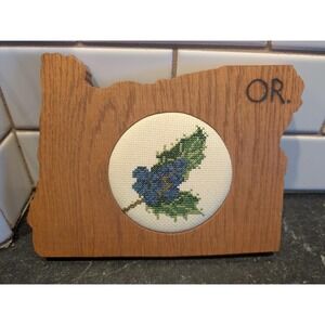 Vintage Oregon OR State Wooden Wall Art Cross Stitch Flower‎ Decor Wine Grapes